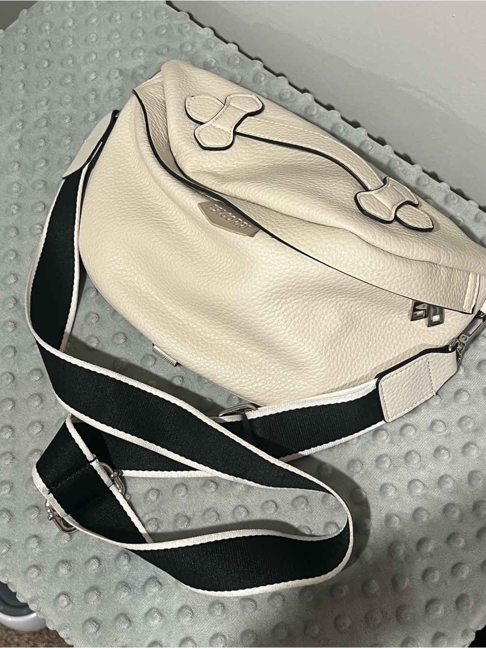 Cream Pebbled Crossbody with Black Strap and White Trim